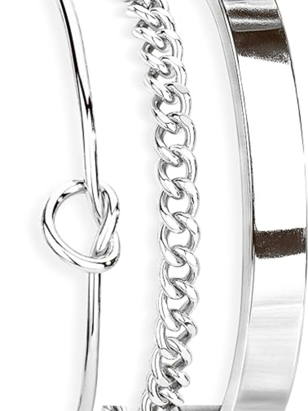 Beautiful 3 Piece Silver Bracelet Set Cuff Chain Infinity Knot‎